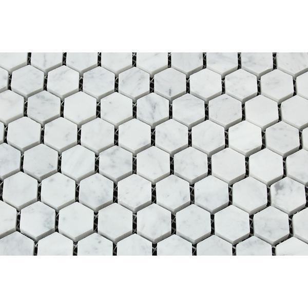 1 x 1 Polished Bianco Carrara Marble Hexagon Tile Mosaic