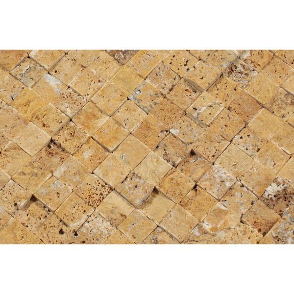 1 x 1 Split-faced Gold Travertine Mosaic Tile