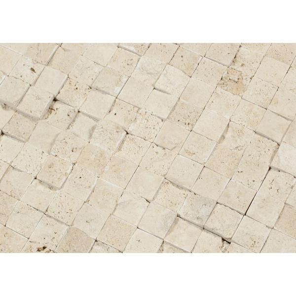 1 x 1 Split-faced Ivory Travertine Mosaic Tile