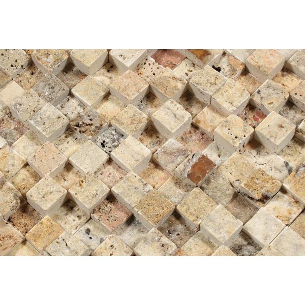 1 x 1 Split-faced Scabos Travertine 3-D Mosaic Tile