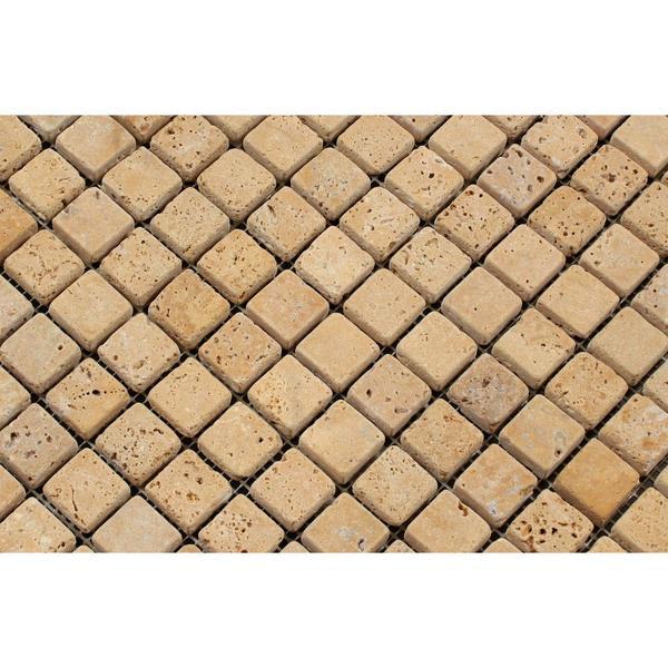 1 x 1 Tumbled Gold Travertine Mosaic Tile