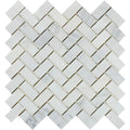 1 x 2 Honed Oriental White Marble Herringbone Mosaic Tile