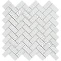1 x 2 Honed Thassos White Marble Herringbone Mosaic Tile