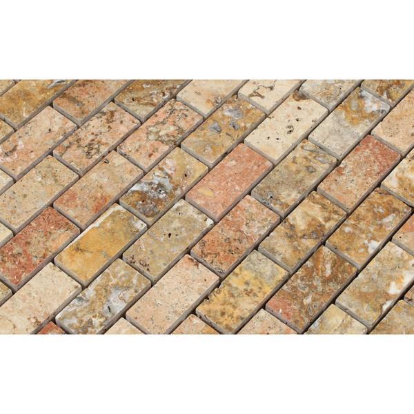 1 x 2 Polished Scabos Travertine Brick Mosaic Tile