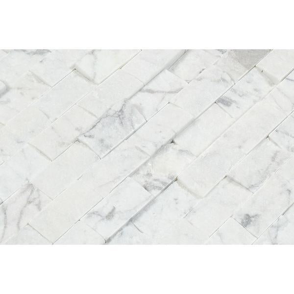 1 x 2 Split-faced Bianco Carrara Marble Brick Mosaic Tile