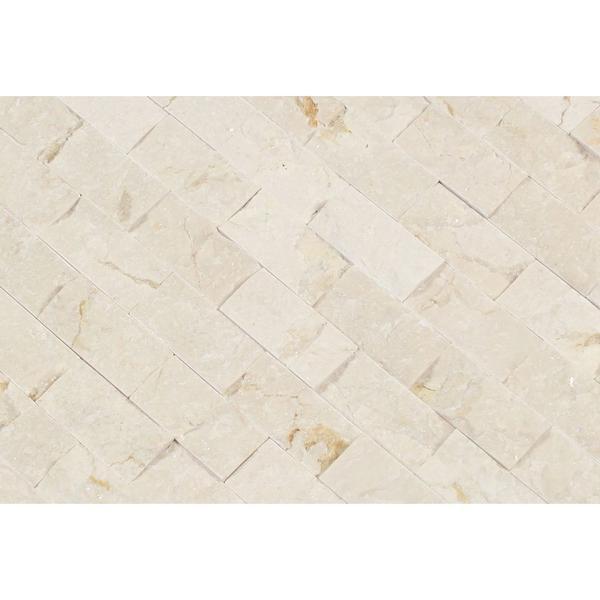 1 x 2 Split-faced Crema Marfil Marble Brick Mosaic Tile