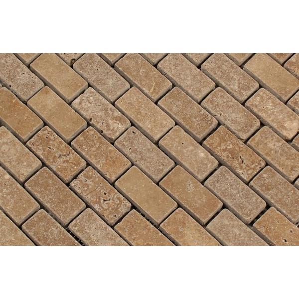 1 x 2 Tumbled Noce Travertine Brick Mosaic Tile