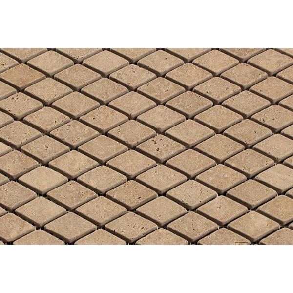 1 x 2 Tumbled Noce Travertine Diamond Mosaic Tile