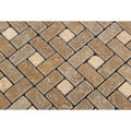 1 x 2 Tumbled Noce Travertine Large Pinwheel Mosaic Tile w/ Ivory Dots