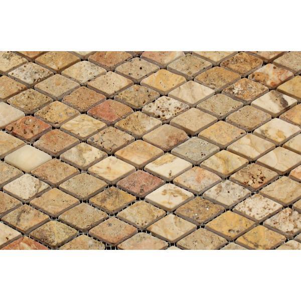 1 x 2 Tumbled Scabos Travertine Diamond Mosaic Tile