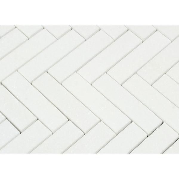1 x 4 Honed Thassos White Marble Herringbone Mosaic Tile