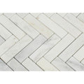 1 x 4 Polished Oriental White Marble Mini Herringbone Mosaic Tile