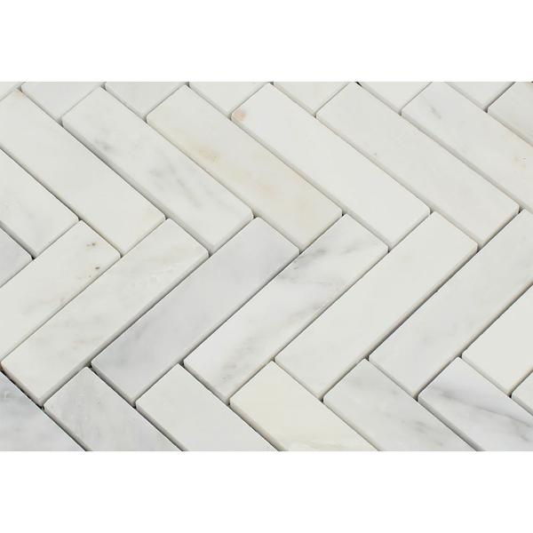 1 x 4 Polished Oriental White Marble Mini Herringbone Mosaic Tile