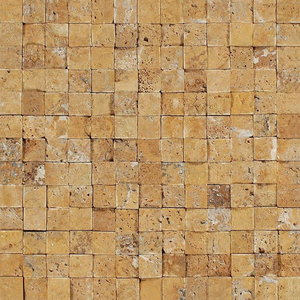 1x1 Split-faced Gold Travertine Mosaic Tile