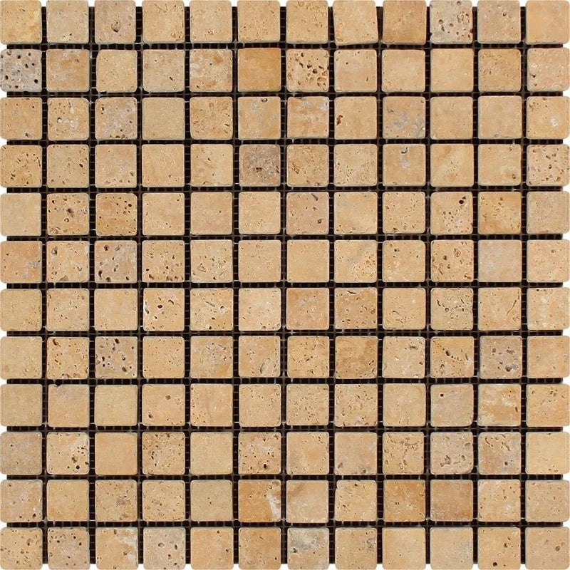 1x1 Tumbled Gold Travertine Mosaic Tile