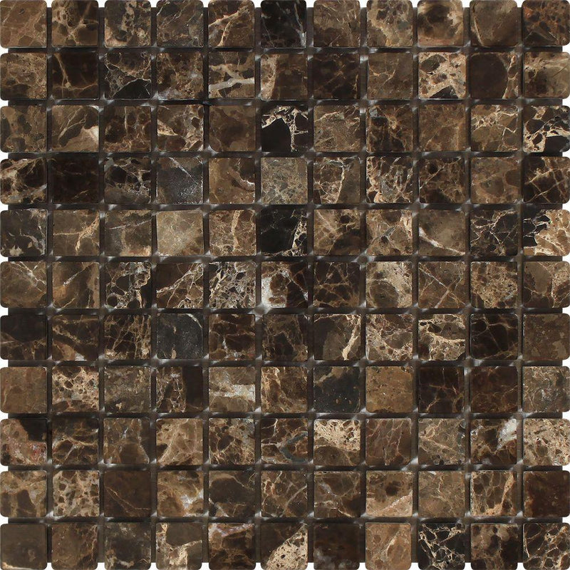 1x1 Tumbled Emperador Dark Marble Mosaic Tile