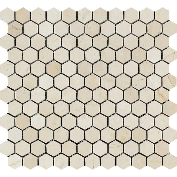 1x1 Polished Crema Marfil Marble Hexagon Mosaic Tile