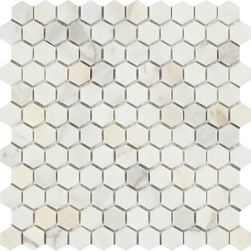 1x1 Honed Calacatta Gold Marble Hexagon Mosaic Tile