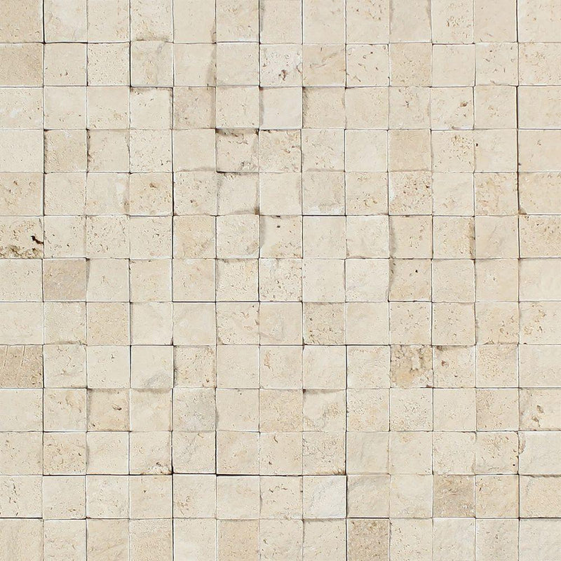 1x1 Split-faced Ivory Travertine Mosaic Tile