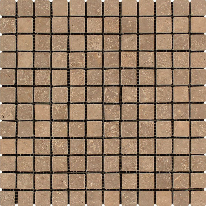 1x1 Tumbled Noce Travertine Mosaic Tile