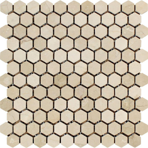 1x1 Tumbled Crema Marfil Marble Hexagon Mosaic Tile