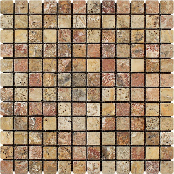 1x1 Tumbled Scabos Travertine Mosaic Tile