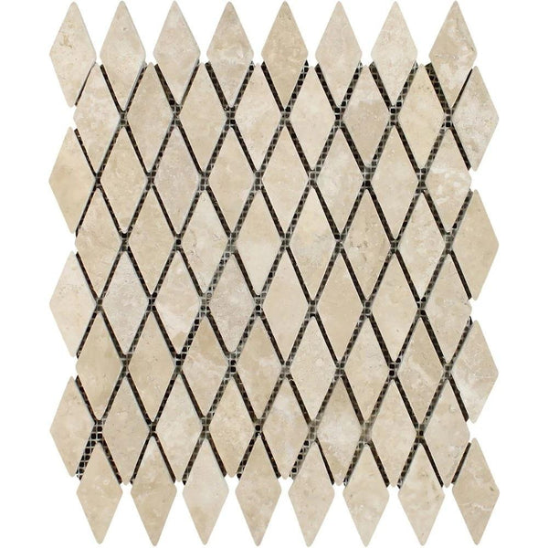 1x2 Tumbled Durango Travertine Diamond Mosaic Tile
