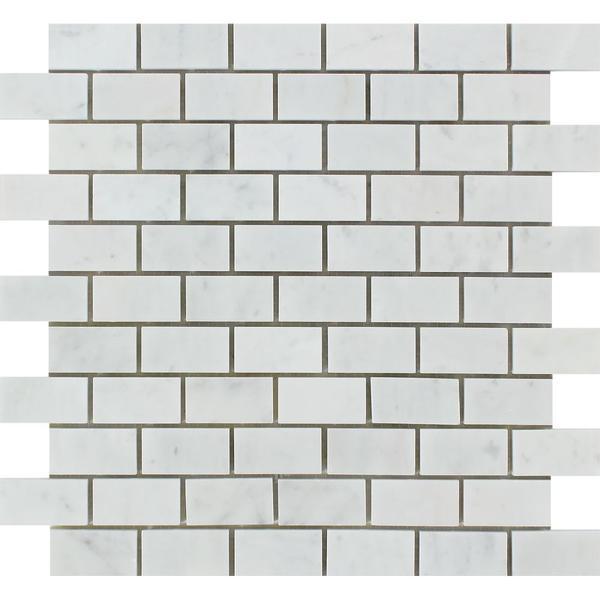 1x2 Honed Bianco Carrara Marble Brick Mosaic Tile
