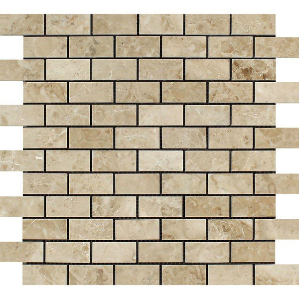 1x2 Polished Cappuccino Marble Brick Mosaic Tile