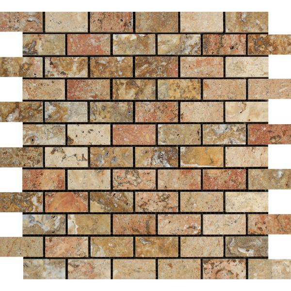 1x2 Polished Scabos Travertine Brick Mosaic Tile