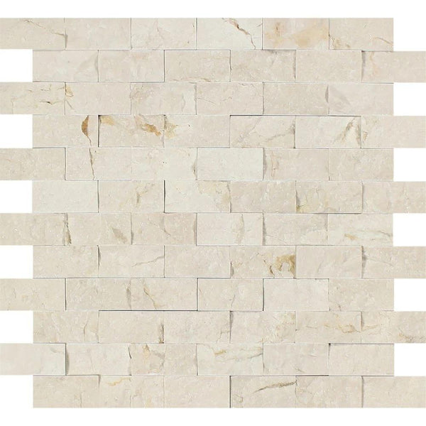 1x2 Split-faced Crema Marfil Marble Brick Mosaic Tile