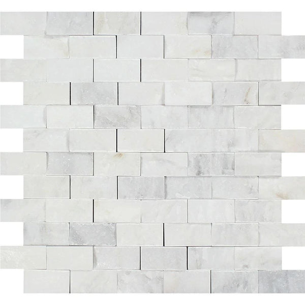 1x2 Split-faced Oriental White Marble Brick Mosaic Tile