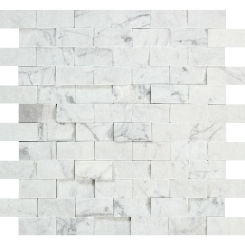 1x2 Split-faced Bianco Carrara Marble Brick Mosaic Tile