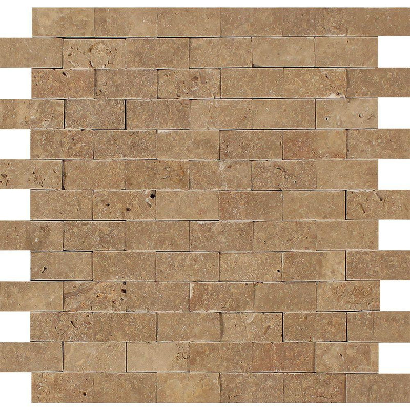 1x2 Split-faced Noce Travertine Brick Mosaic Tile