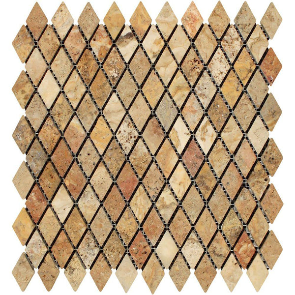 1x2 Tumbled Scabos Travertine Diamond Mosaic Tile