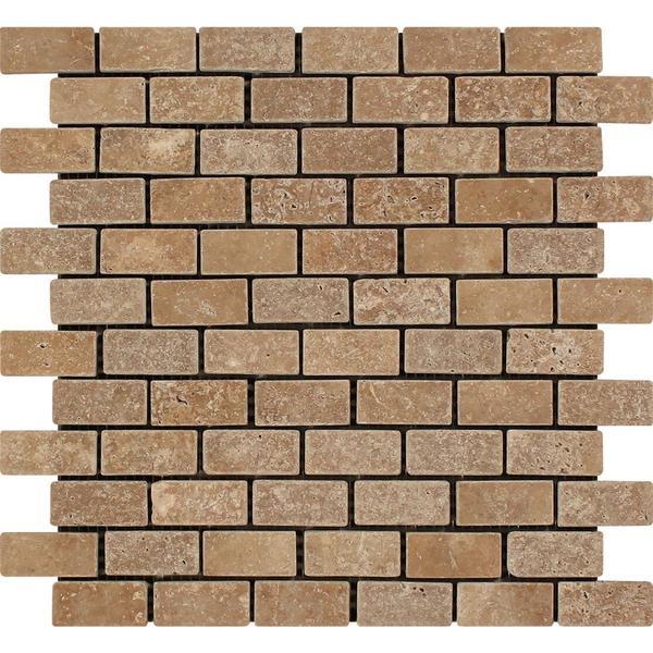 1x2 Tumbled Noce Travertine Brick Mosaic Tile