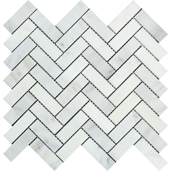 1x3 Honed Oriental White Marble Herringbone Mosaic Tile