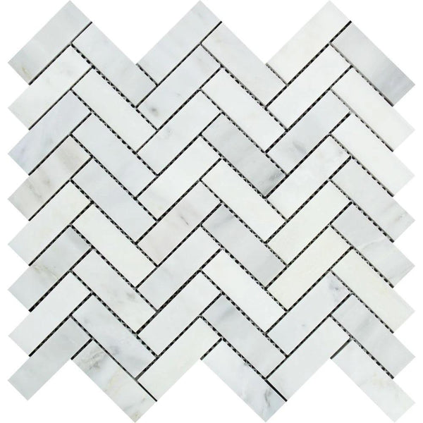 1x3 Polished Oriental White Marble Herringbone Mosaic Tile