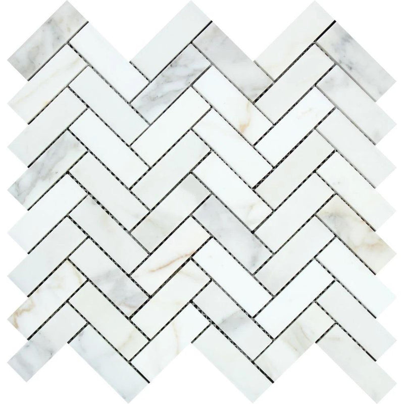 1x3 Polished Calacatta Gold Marble Herringbone Mosaic Tile