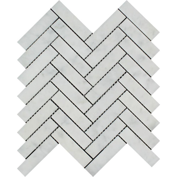 1x4 Polished Bianco Carrara Marble Herringbone Mosaic Tile
