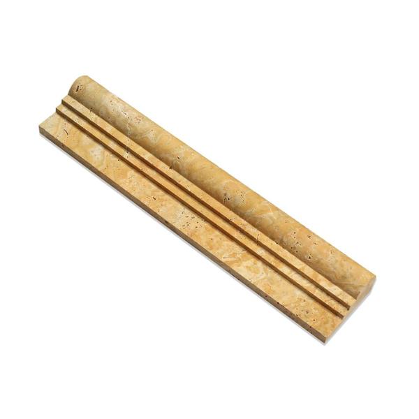 2 1/2 x 12 Honed Gold Travertine Double-Step Chair Rail Trim