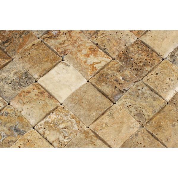 2 x 2 CNC-Arched & Tumbled Travertine Scabos Mosaic Tile