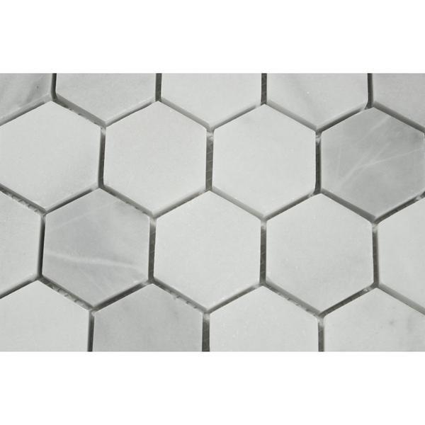 2 x 2 Polished Bianco Mare Marble Hexagon Mosaic Tile