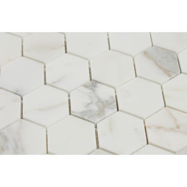 2 x 2 Polished Calacatta Gold Marble Hexagon Mosaic Tile