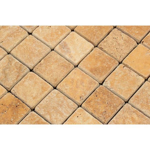 2 x 2 Tumbled Gold Travertine Mosaic Tile