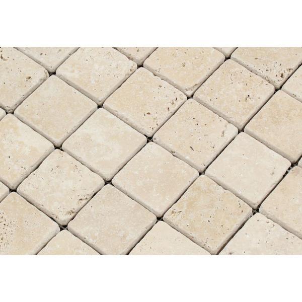 2 x 2 Tumbled Ivory Travertine Mosaic Tile