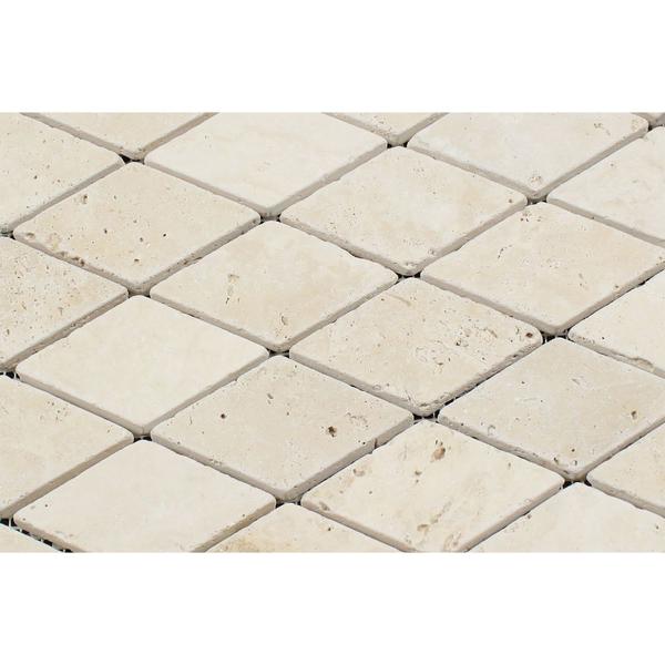 2 x 4 Tumbled Ivory Travertine Diamond Mosaic Tile