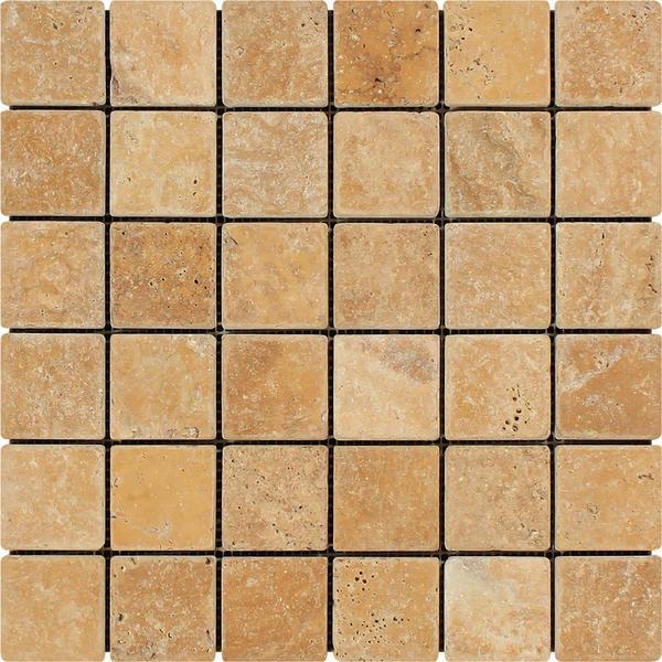 2x2 Tumbled Gold Travertine Mosaic Tile