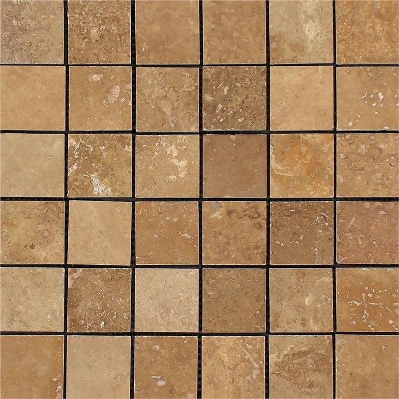 2x2 Honed Noce Travertine Mosaic Tile