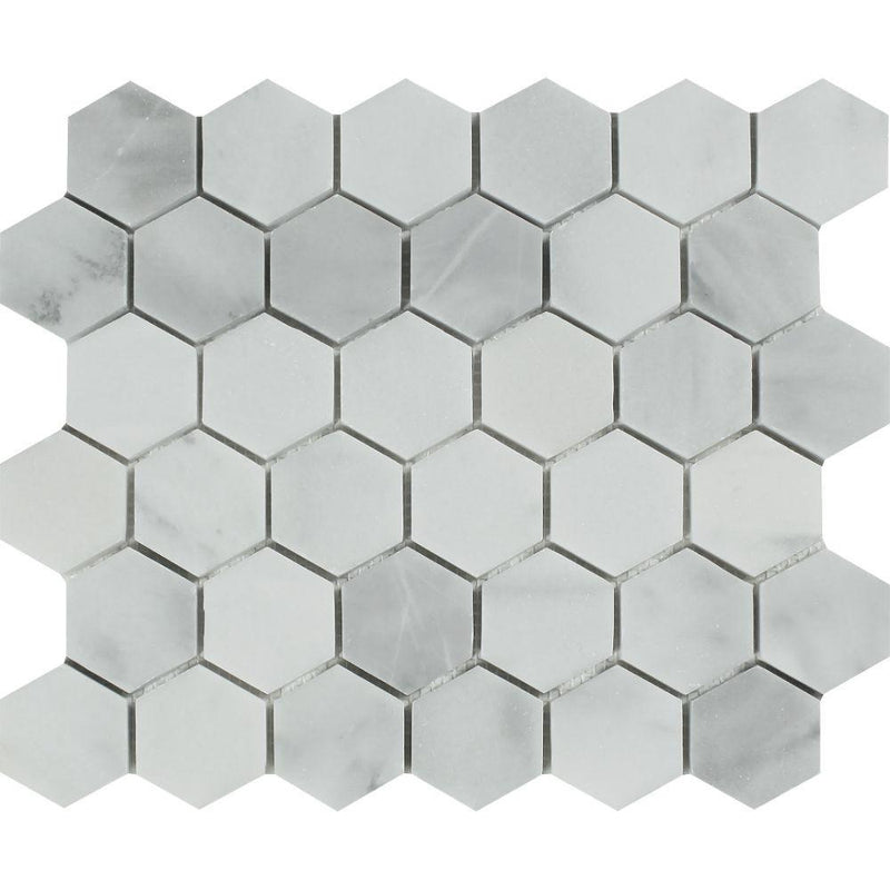 2x2 Honed Bianco Mare Marble Hexagon Mosaic Tile